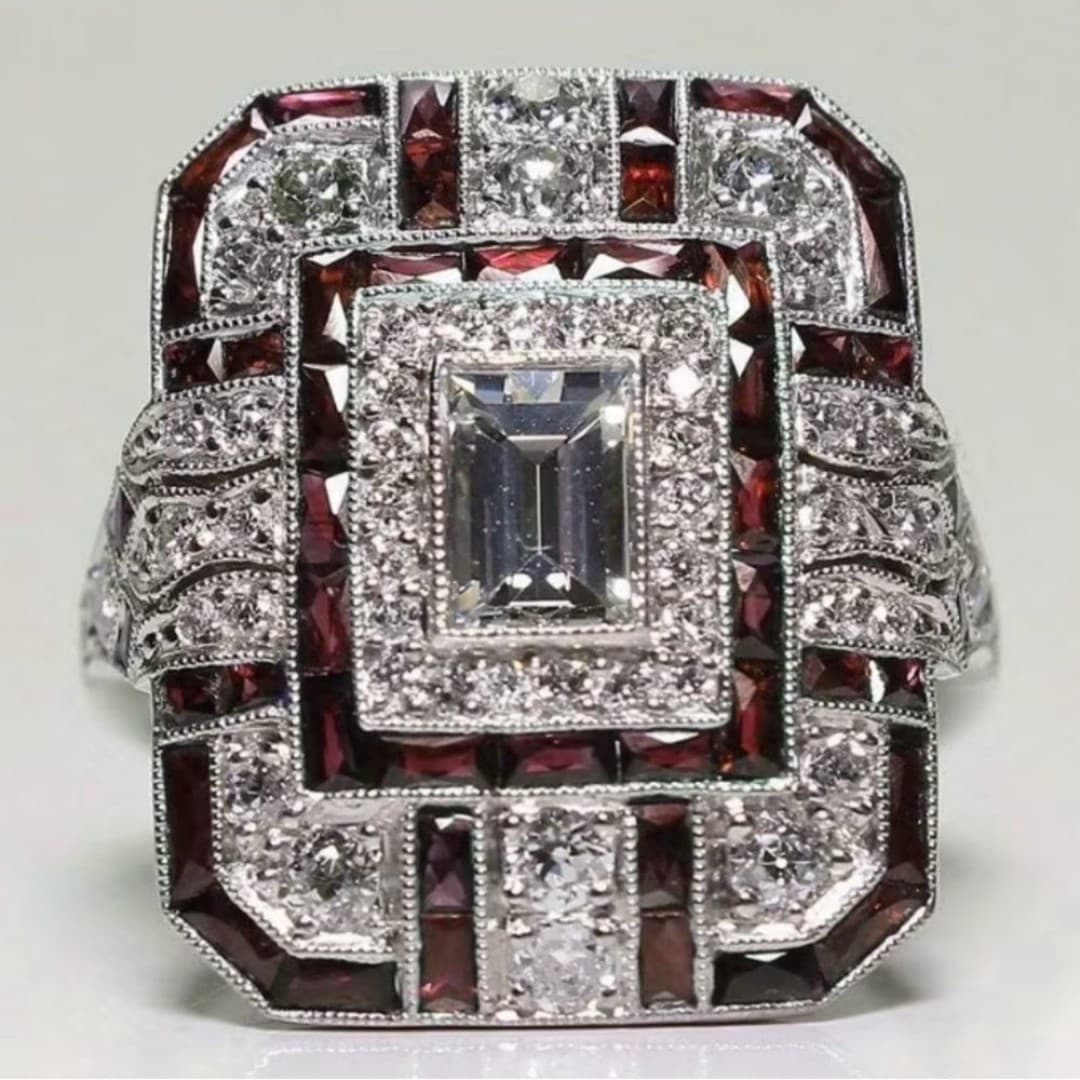 Elegant Silver Plating Ring with Red Synthetic Zirconia - Image 1