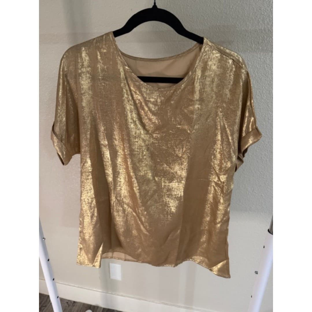 Gold Metal Color Bathwing Sleeve Shirt - Thumbnail 3
