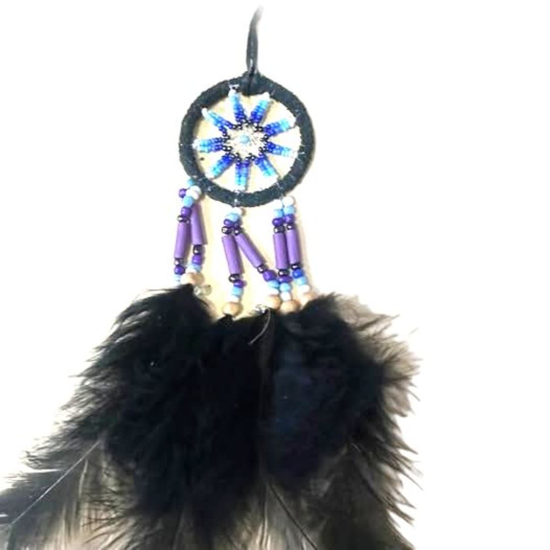 Black Dream Catcher for Car Mirror, Hanging Decor, Handmade Feather - Thumbnail 3