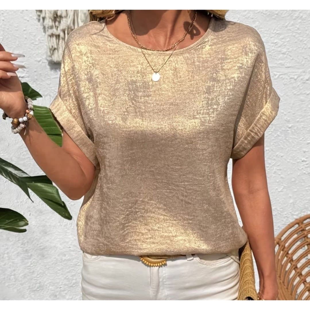 Gold Metal Color Bathwing Sleeve Shirt - Image 1