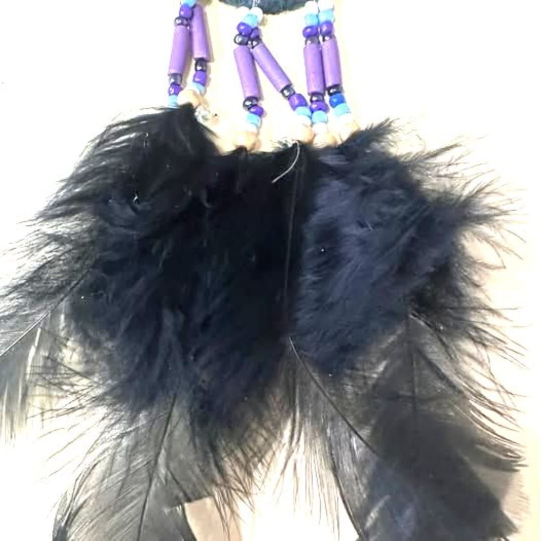 Black Dream Catcher for Car Mirror, Hanging Decor, Handmade Feather - Thumbnail 4
