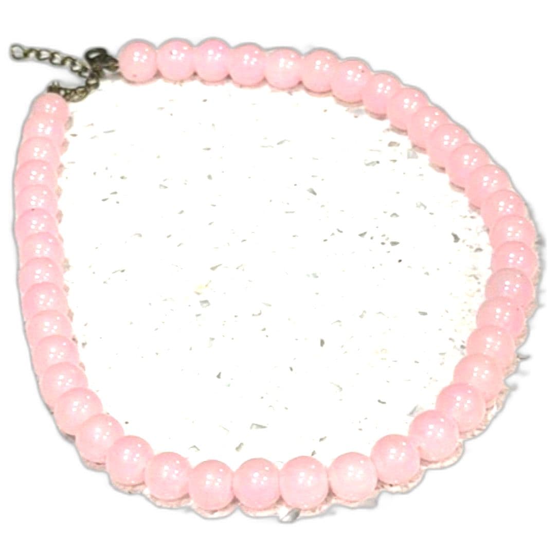 Vintage Pink Beaded Necklace Rose Quartz Style Round Beads Choker Necklace 18” - Thumbnail 3