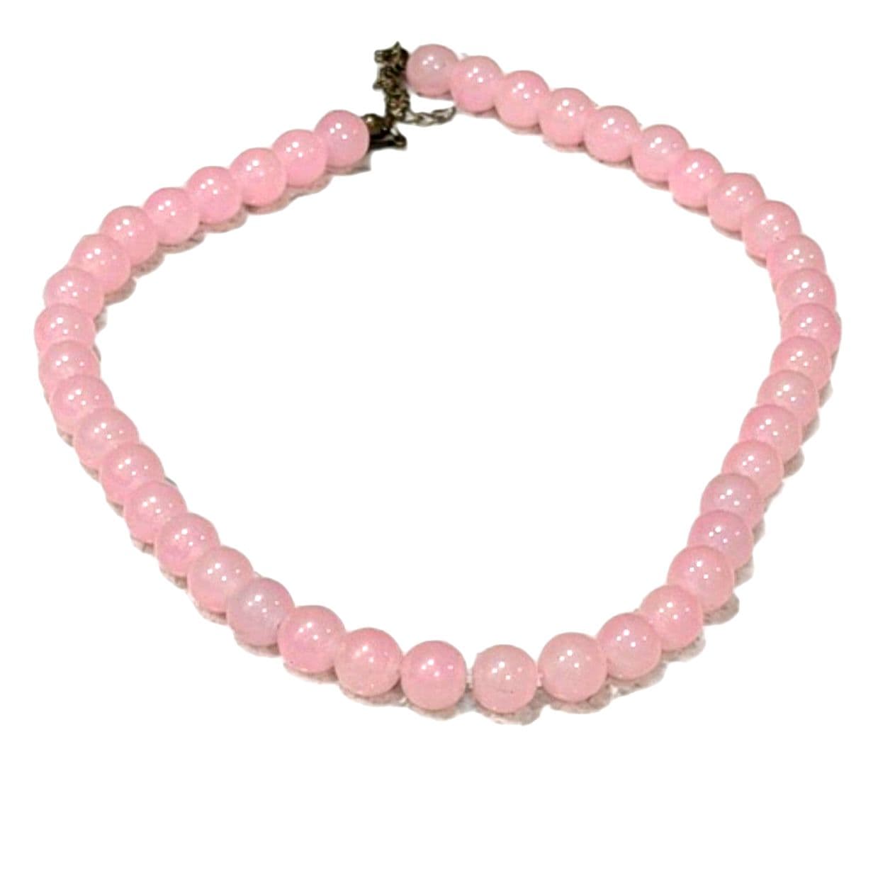 Vintage Pink Beaded Necklace Rose Quartz Style Round Beads Choker Necklace 18” - Image 1