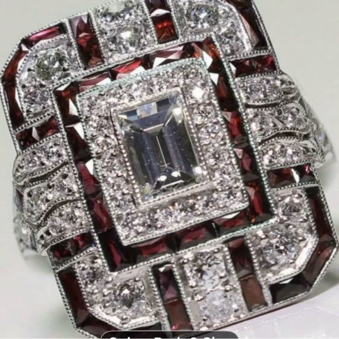 Elegant Silver Plating Ring with Red Synthetic Zirconia - Thumbnail 3