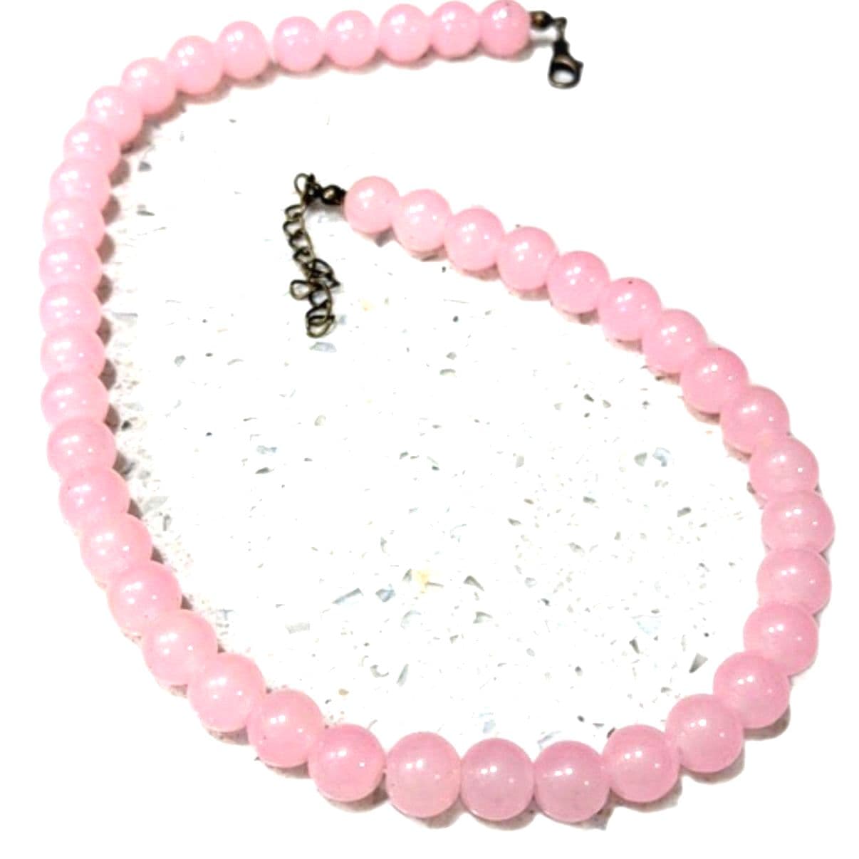 Vintage Pink Beaded Necklace Rose Quartz Style Round Beads Choker Necklace 18” - Thumbnail 4