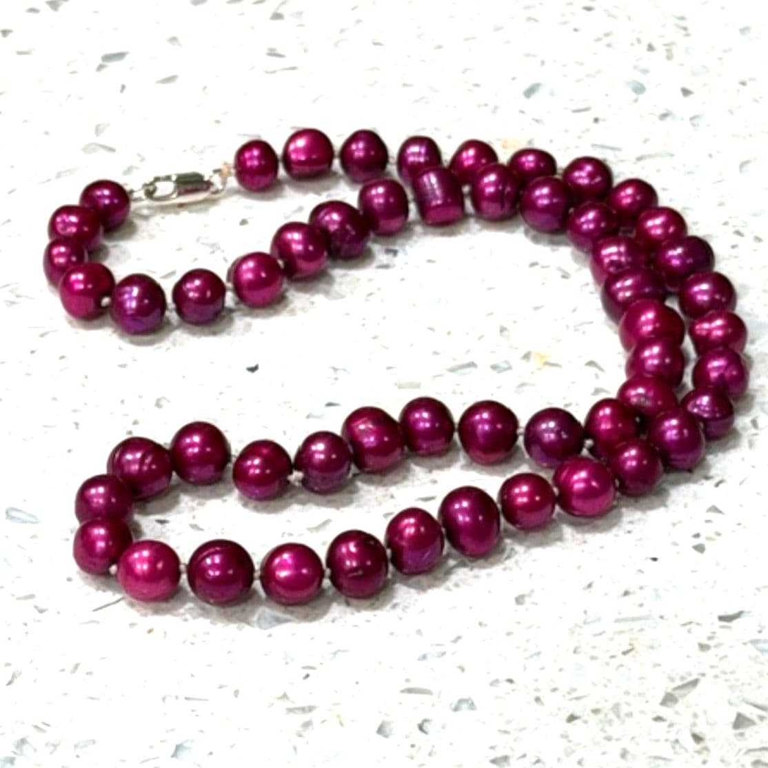 Vintage Purple Pearl Style Beaded Necklace Round Beads Statement Necklace - Thumbnail 10