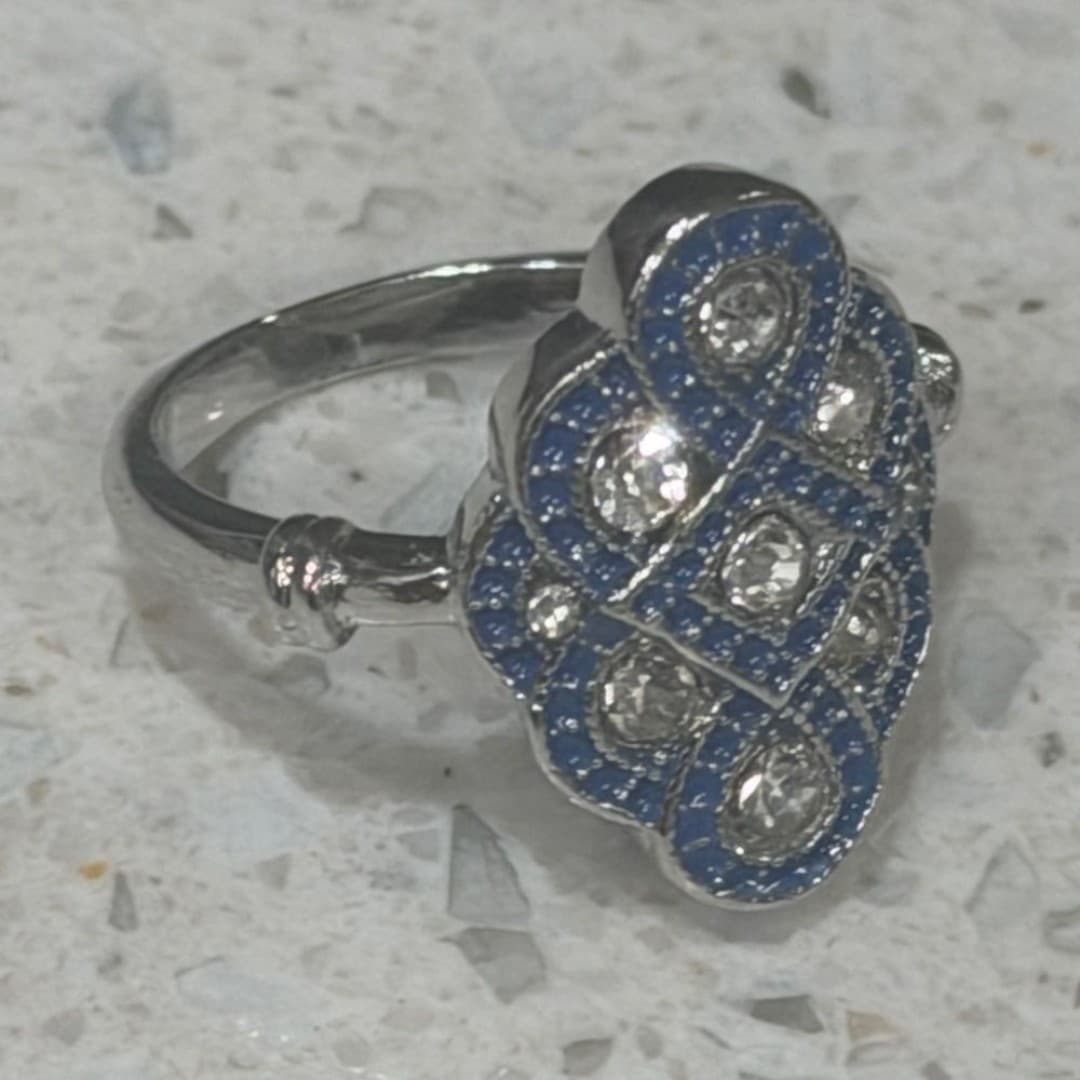 Silvery Alloy Inlaid Cubic Zirconia Ring - Thumbnail 6