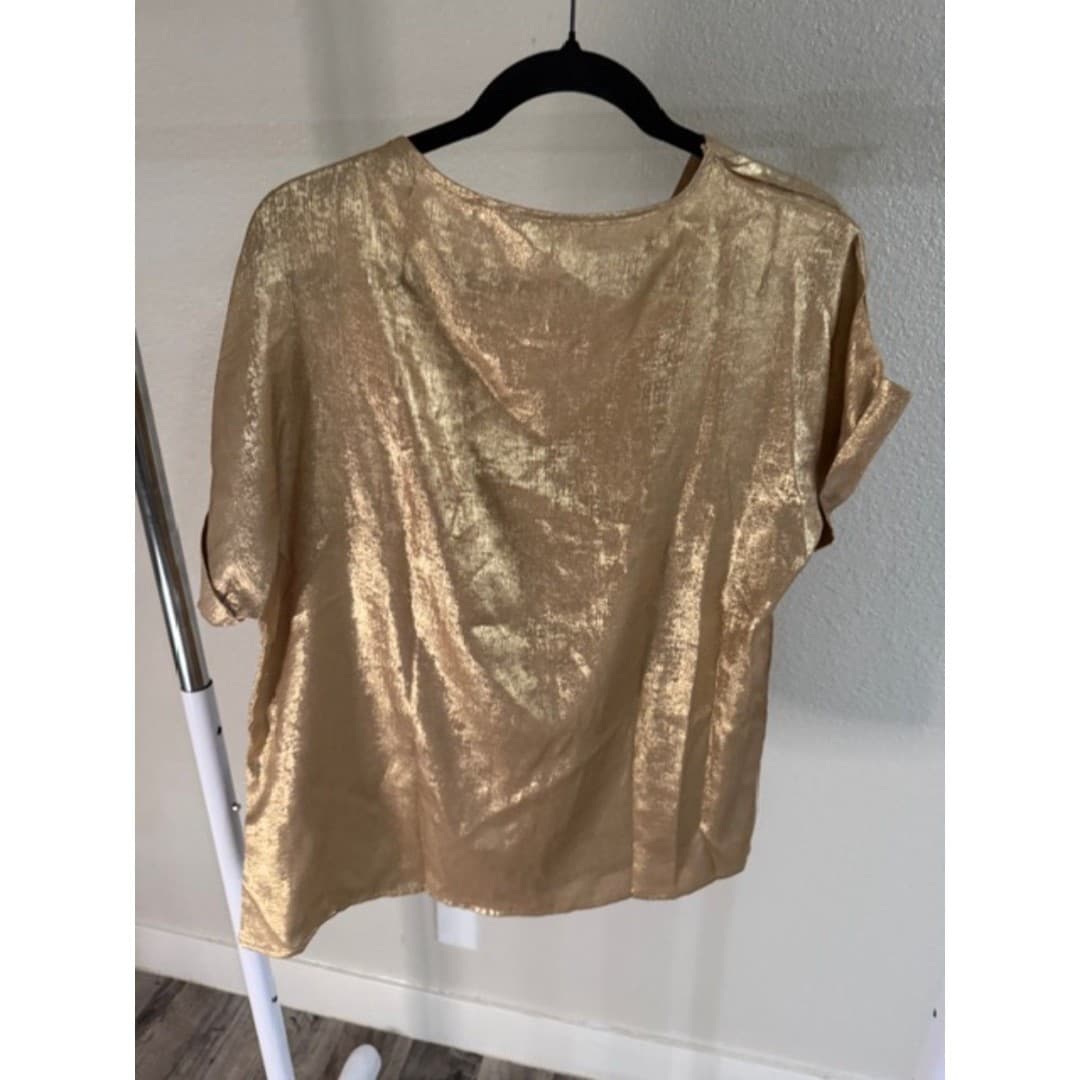 Gold Metal Color Bathwing Sleeve Shirt - Thumbnail 5