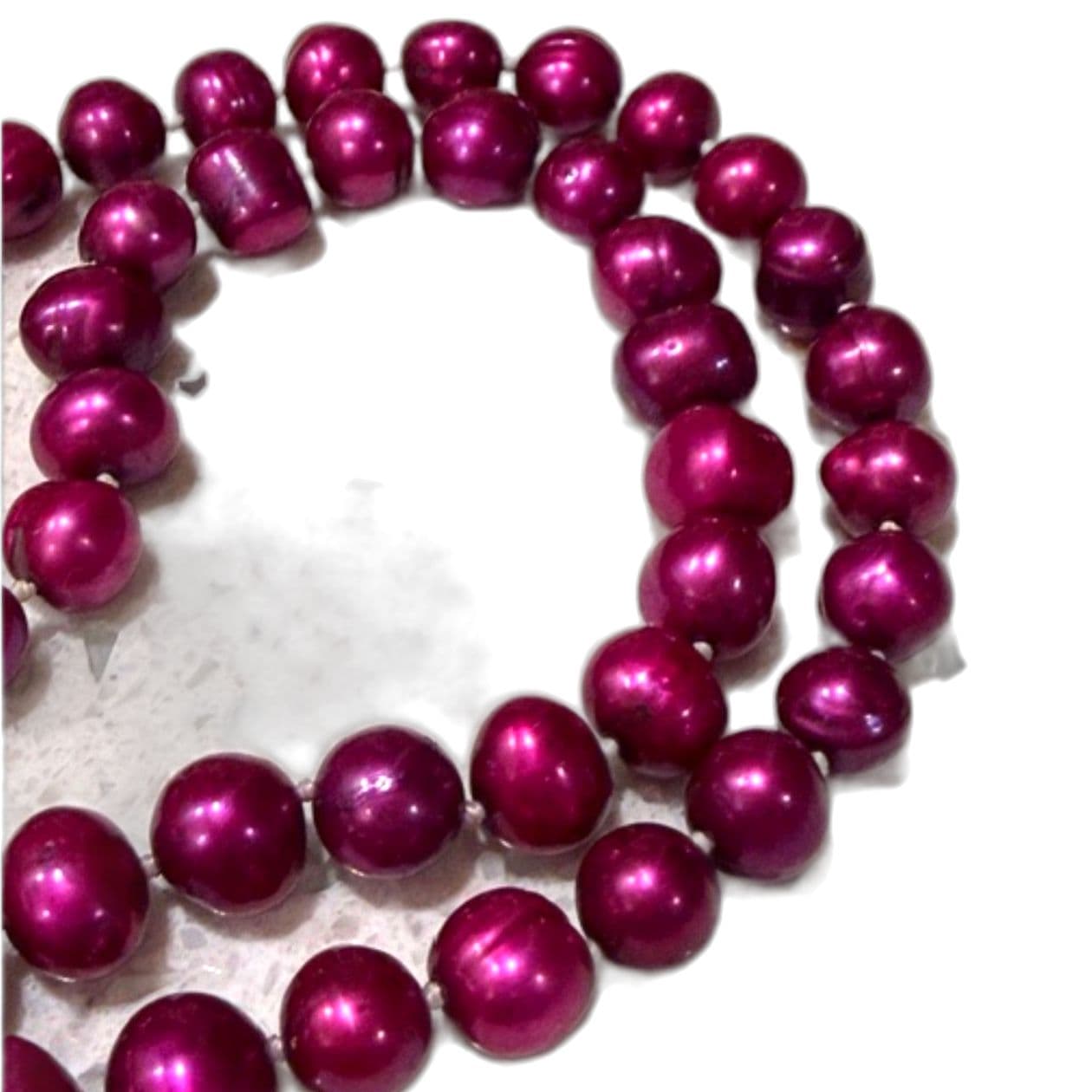 Vintage Purple Pearl Style Beaded Necklace Round Beads Statement Necklace - Thumbnail 8
