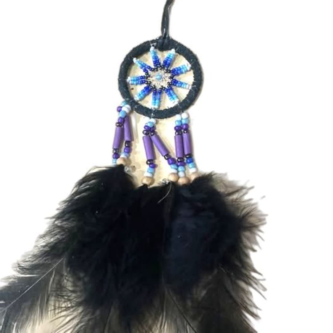 Black Dream Catcher for Car Mirror, Hanging Decor, Handmade Feather - Image 1