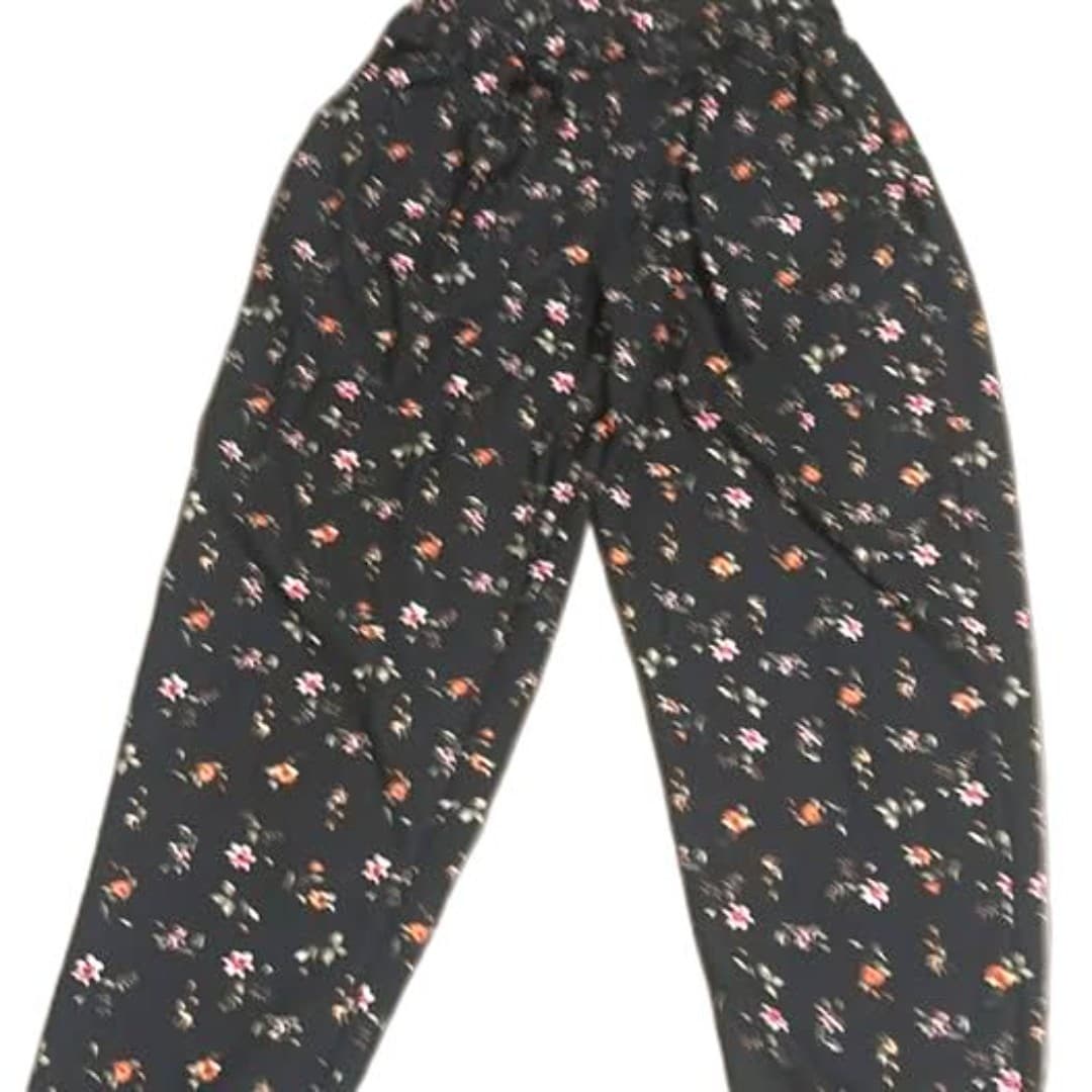 Elastic waistband pants with flower design - Image 1
