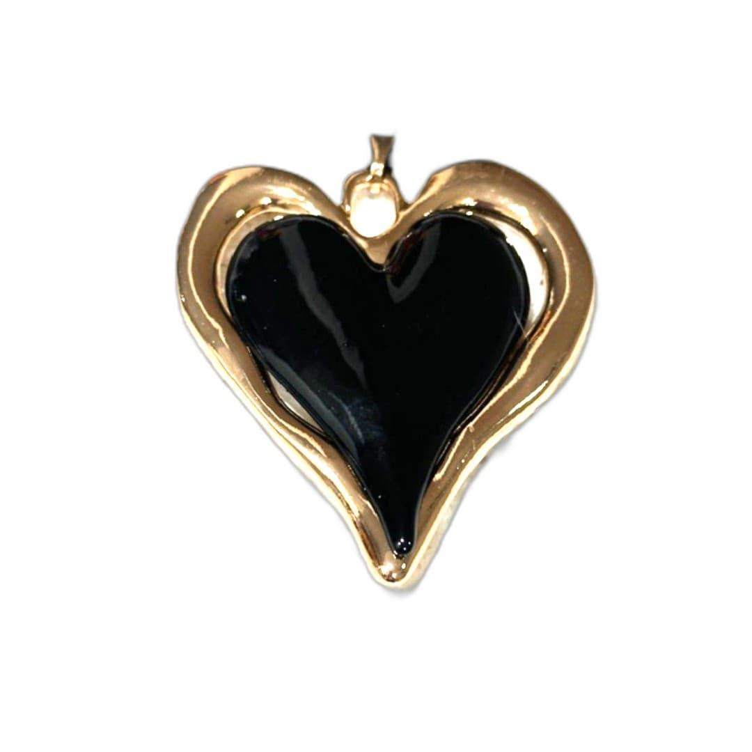 Black Heart Pendant Necklace Gold Tone Cord Necklace Statement Jewelry - Thumbnail 4