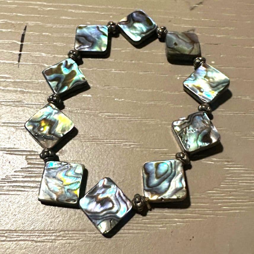 Abalone Shell Bracelet Iridescent Square Beads Statement Bracelet Boho Jewelry - Thumbnail 3