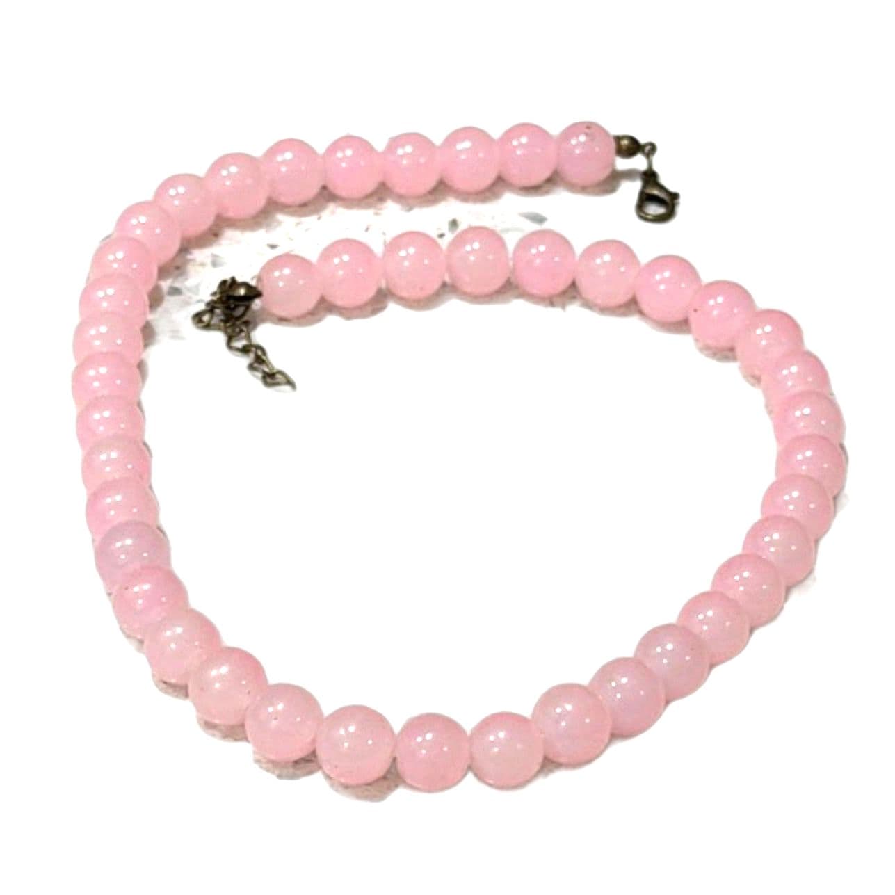 Vintage Pink Beaded Necklace Rose Quartz Style Round Beads Choker Necklace 18” - Thumbnail 2