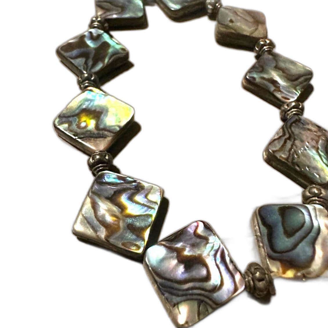 Abalone Shell Bracelet Iridescent Square Beads Statement Bracelet Boho Jewelry - Image 1