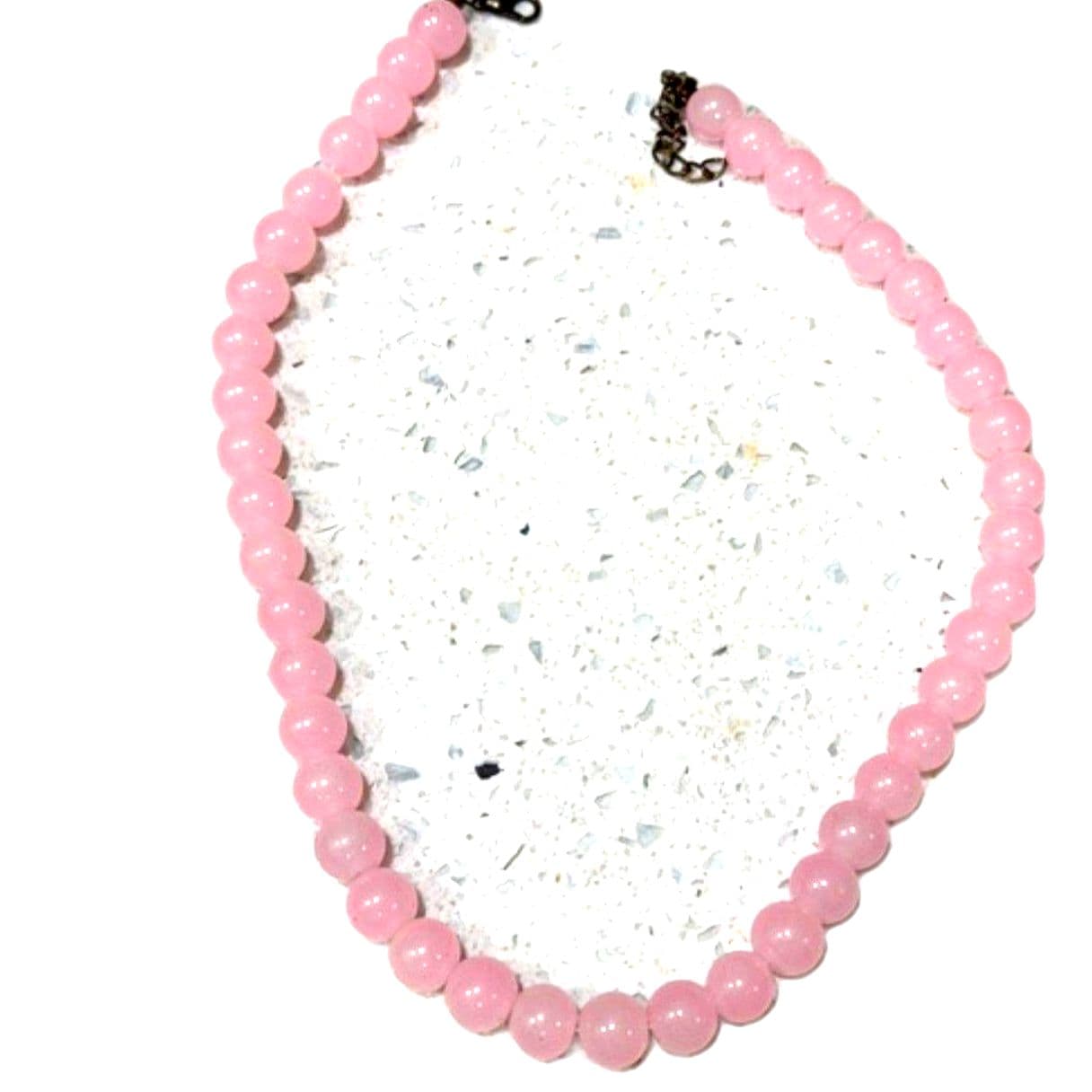 Vintage Pink Beaded Necklace Rose Quartz Style Round Beads Choker Necklace 18” - Thumbnail 6