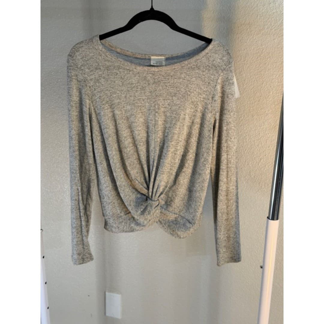 Caution to the Wind Gray Twist Front Crop Top Long Sleeve Soft Knit - Image 1