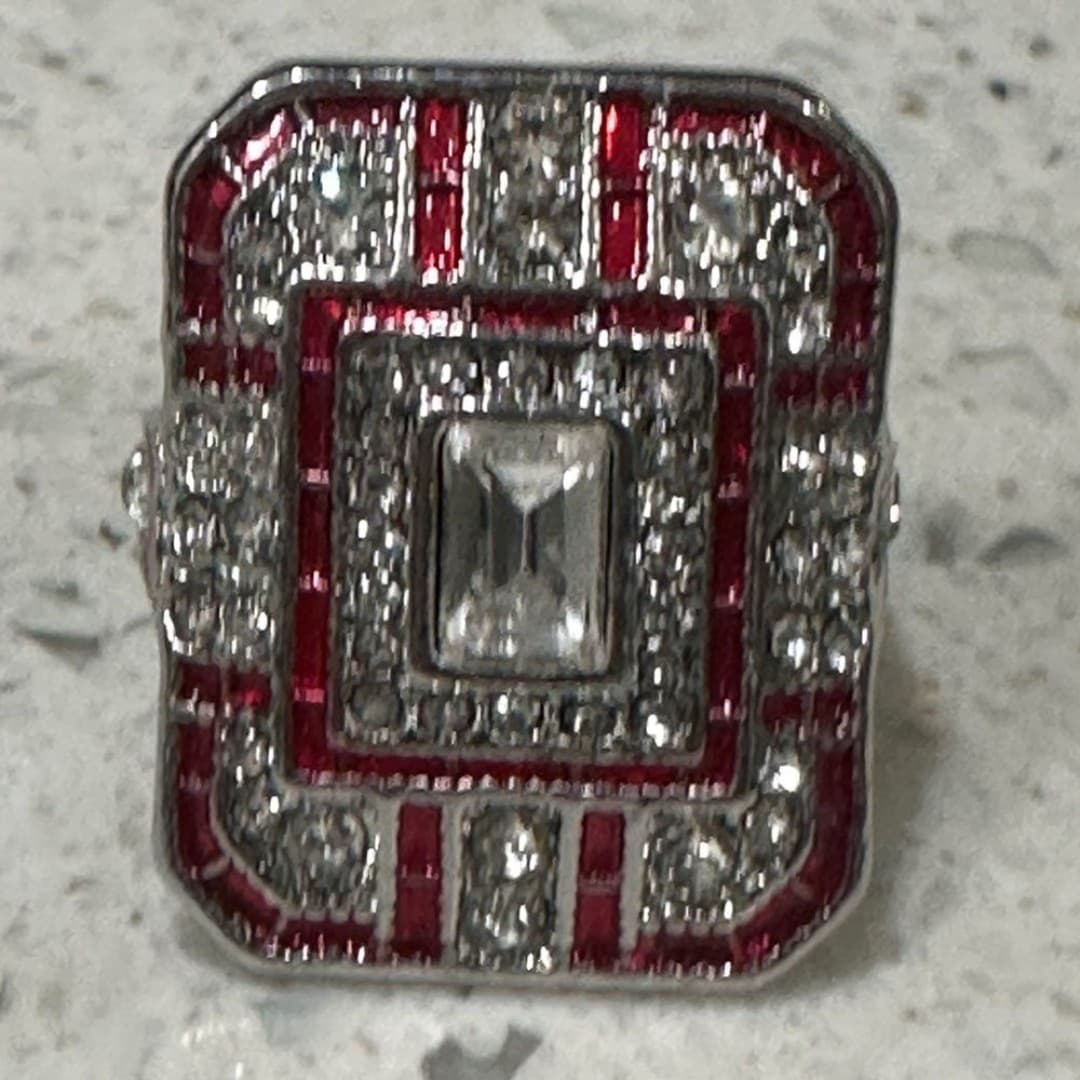 Elegant Silver Plating Ring with Red Synthetic Zirconia - Thumbnail 2