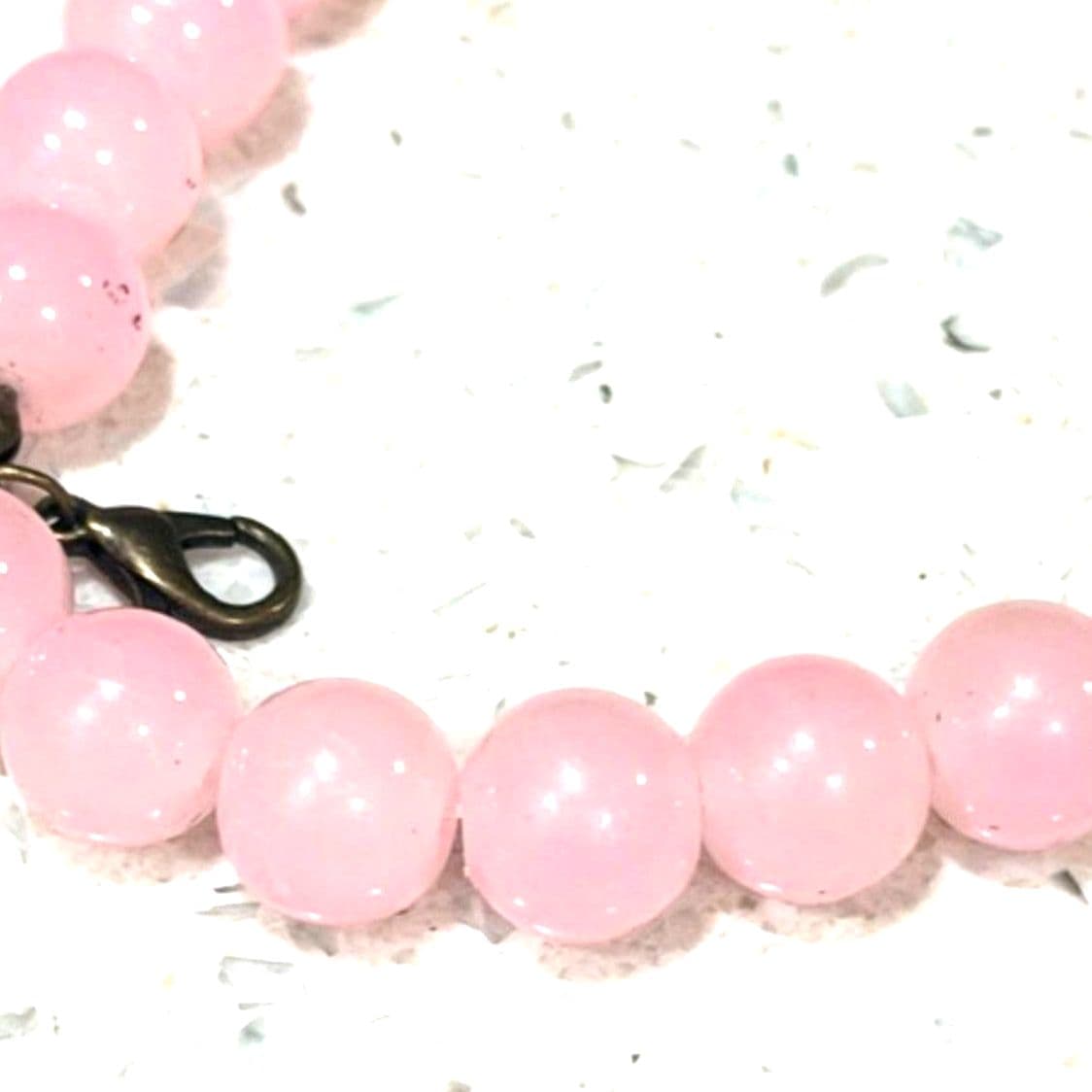 Vintage Pink Beaded Necklace Rose Quartz Style Round Beads Choker Necklace 18” - Thumbnail 8