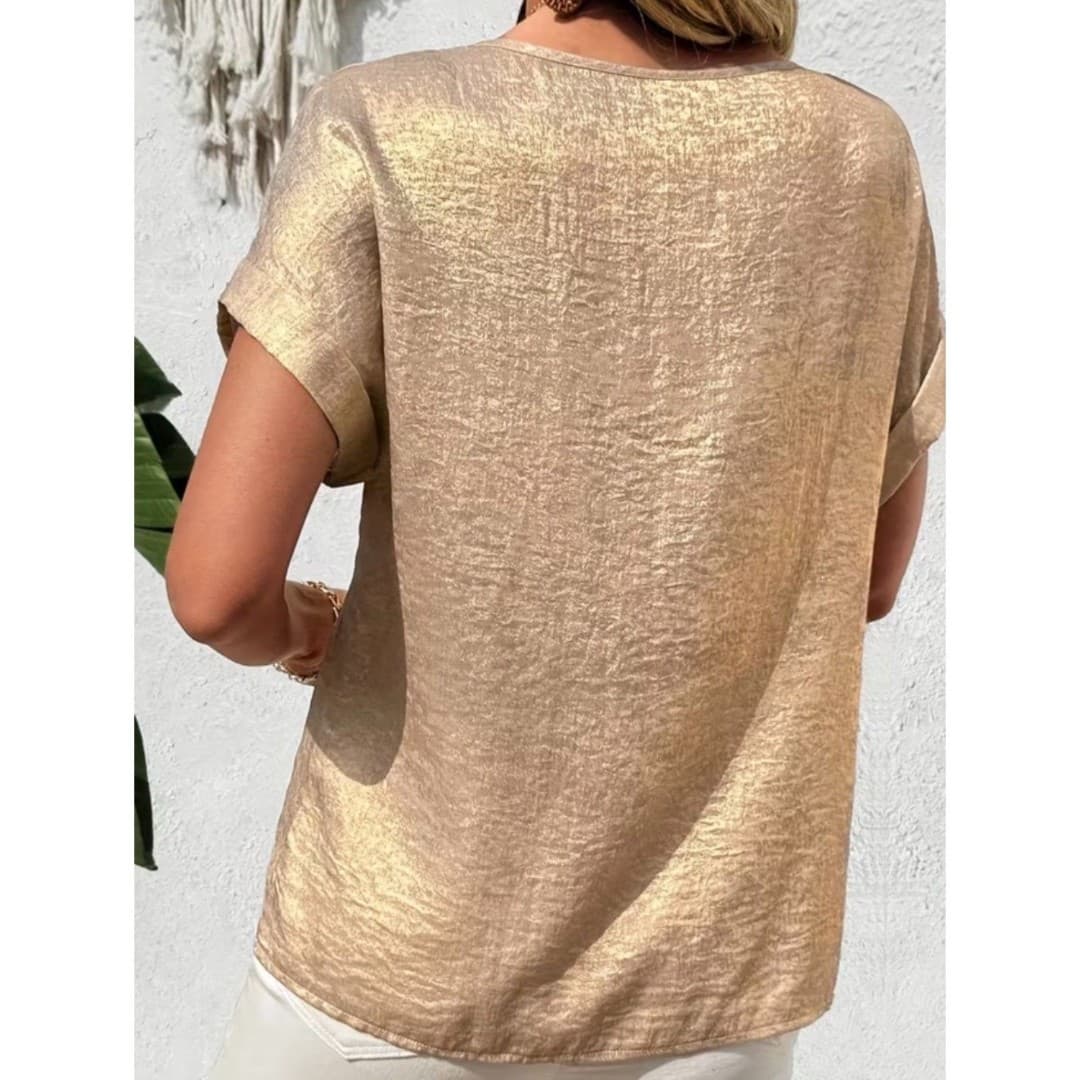 Gold Metal Color Bathwing Sleeve Shirt - Thumbnail 4