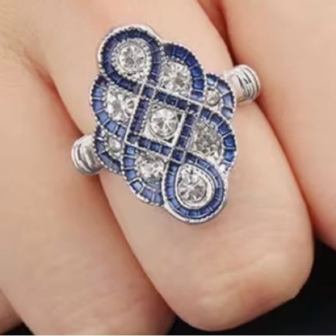 Silvery Alloy Inlaid Cubic Zirconia Ring - Thumbnail 2