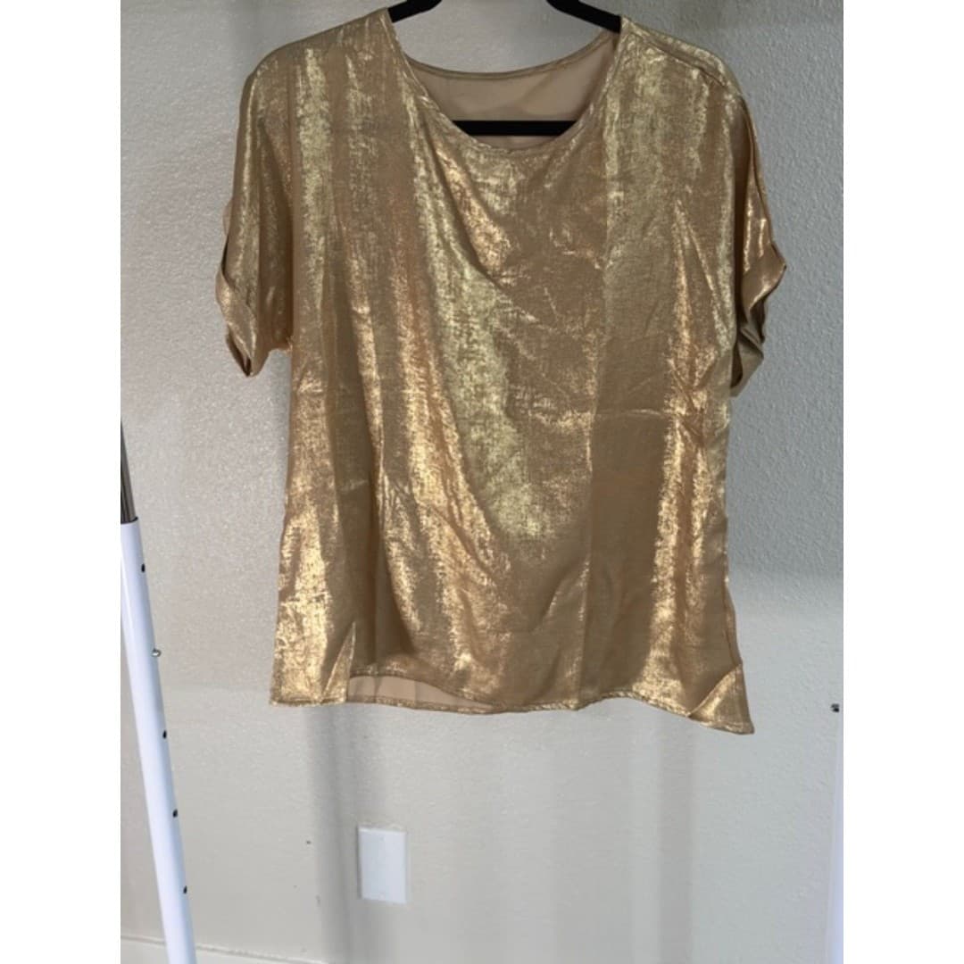 Gold Metal Color Bathwing Sleeve Shirt - Thumbnail 8