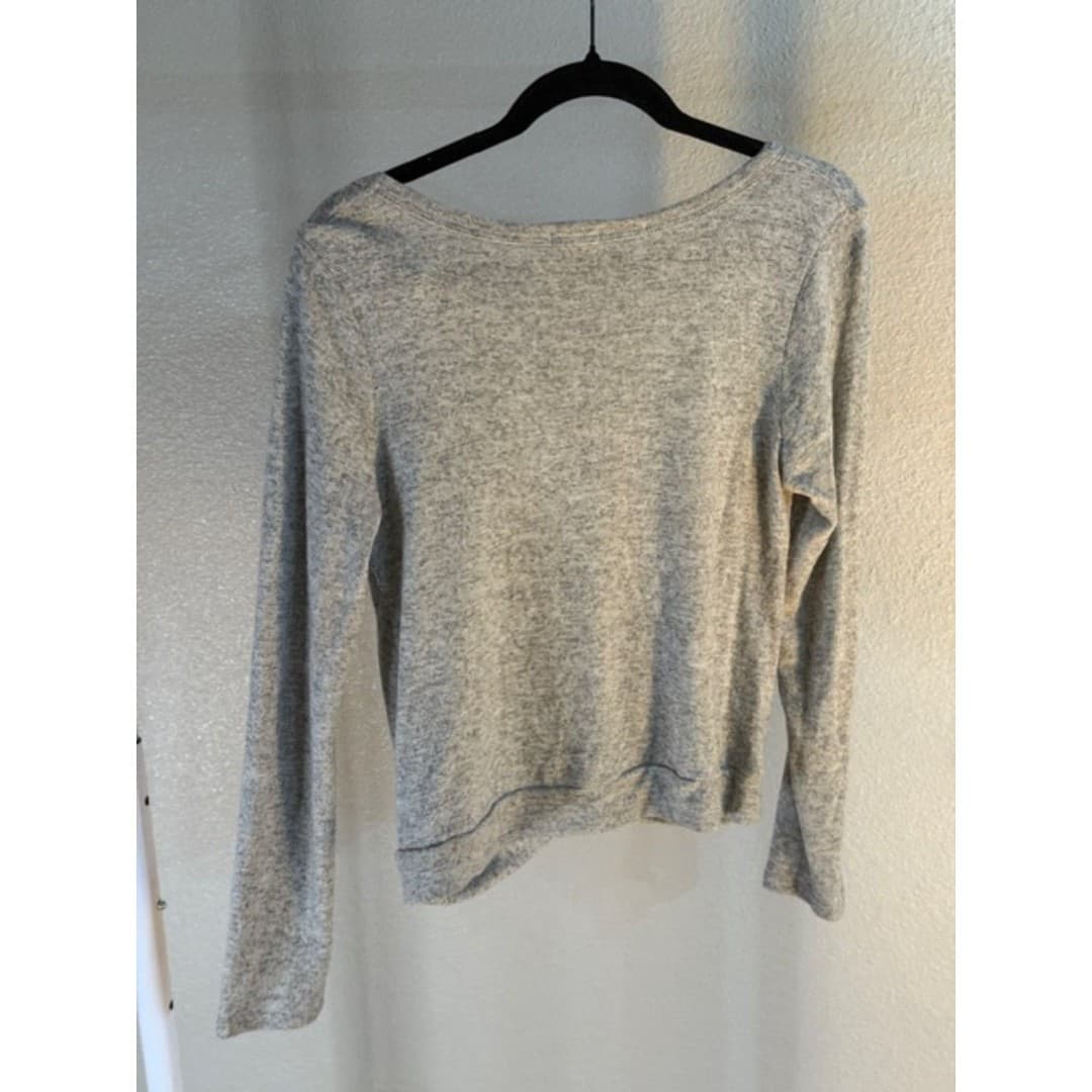 Caution to the Wind Gray Twist Front Crop Top Long Sleeve Soft Knit - Thumbnail 7