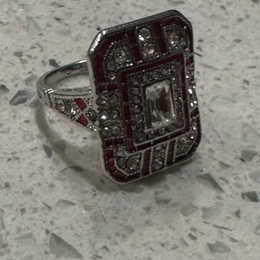 Elegant Silver Plating Ring with Red Synthetic Zirconia - Thumbnail 6