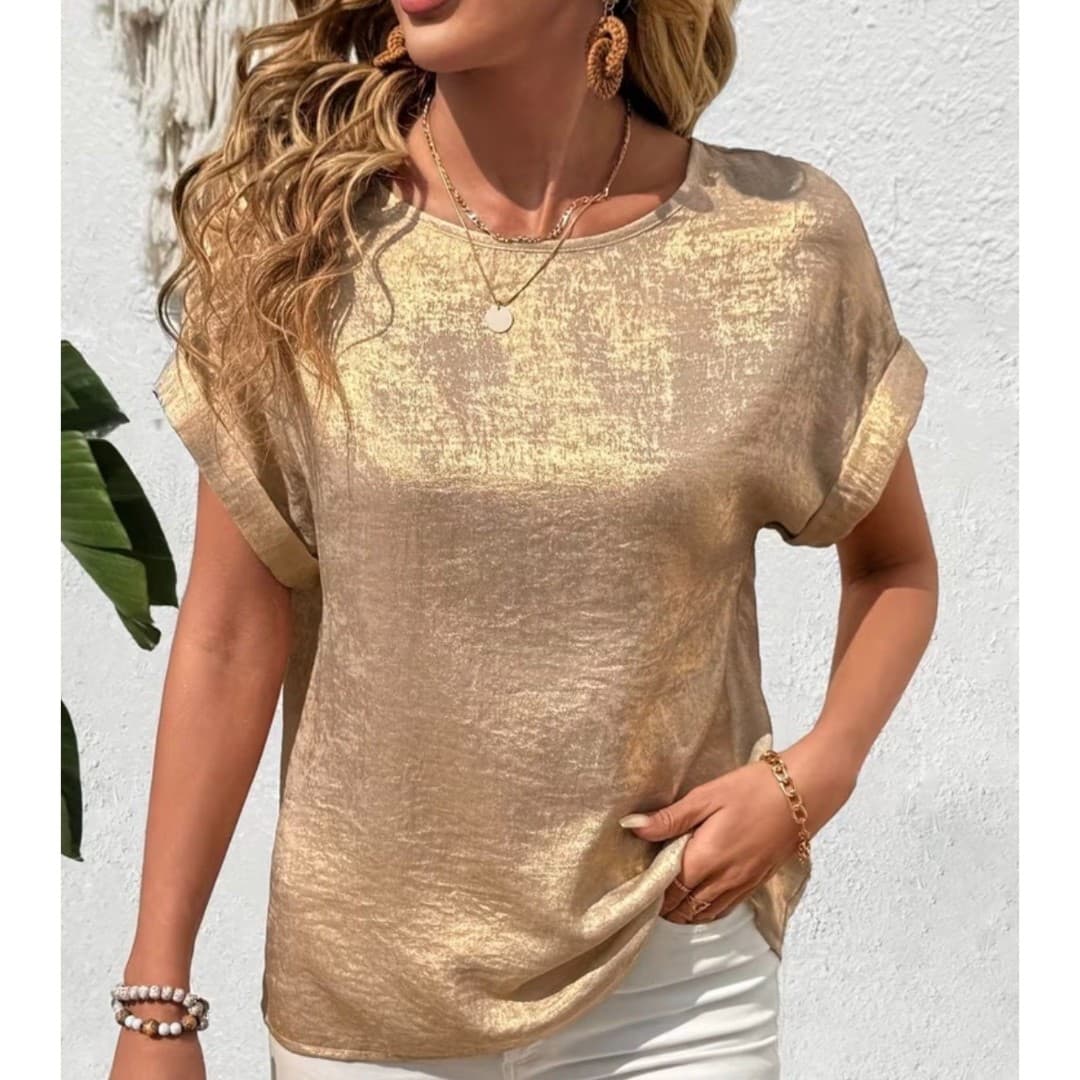 Gold Metal Color Bathwing Sleeve Shirt - Thumbnail 2