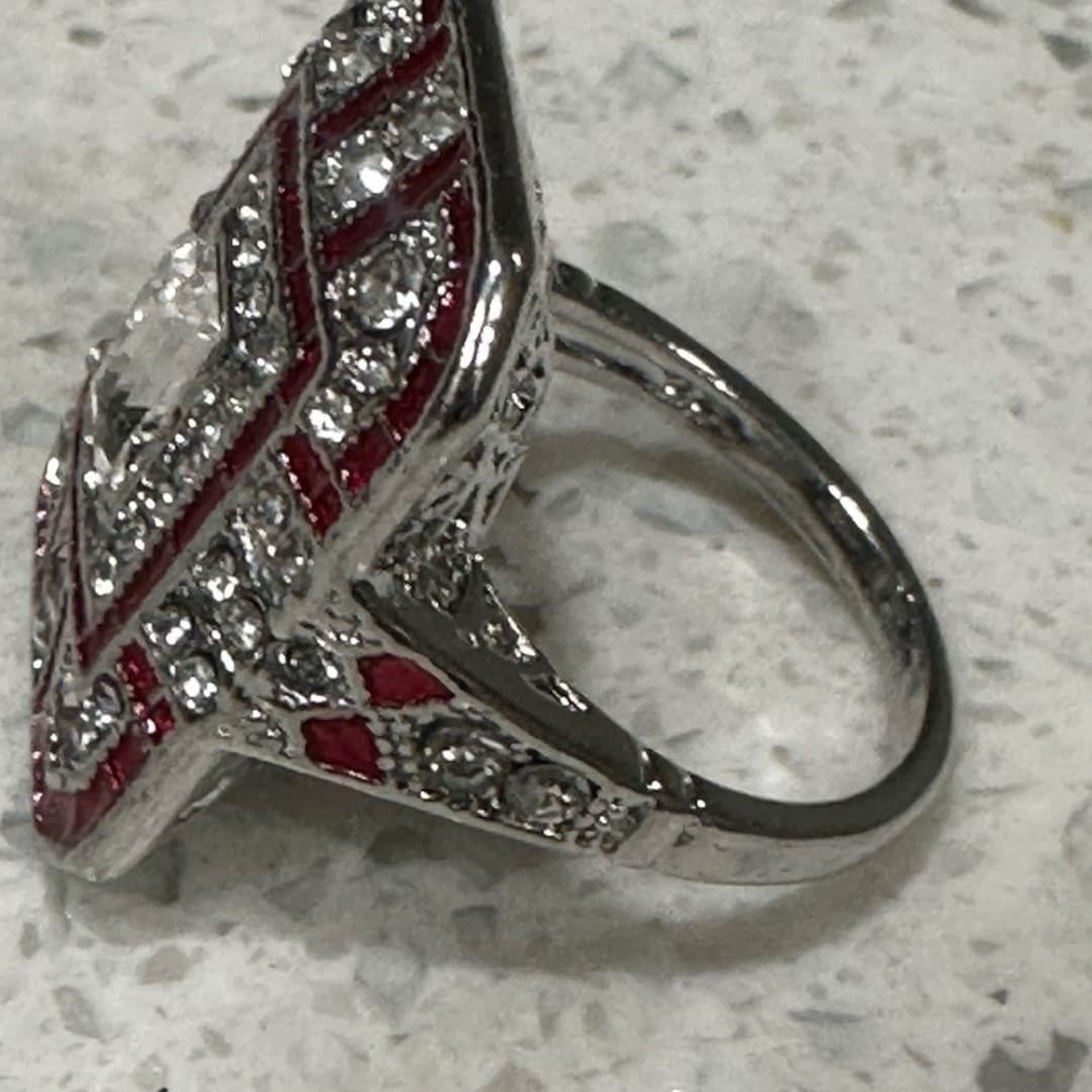 Elegant Silver Plating Ring with Red Synthetic Zirconia - Thumbnail 5