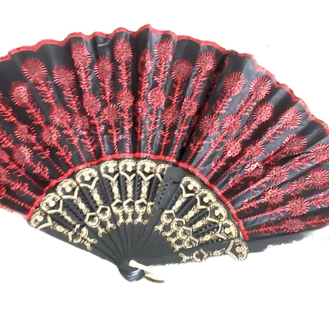 Elegant Black and Red Fan - Image 1
