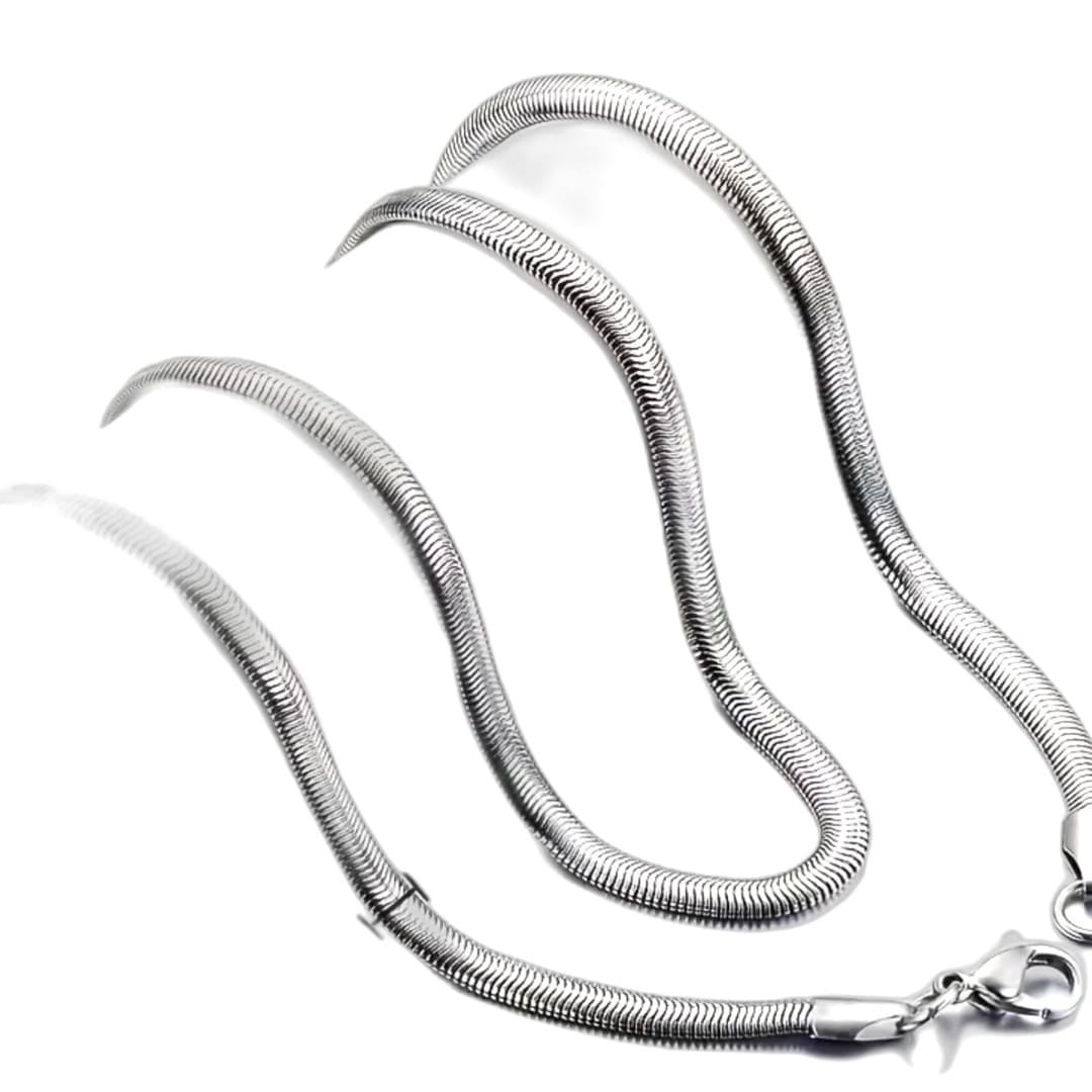 Stainless Steel Flat Snake Chain Necklace 24 Inch 6mm Silver Tone Unisex - Image 1
