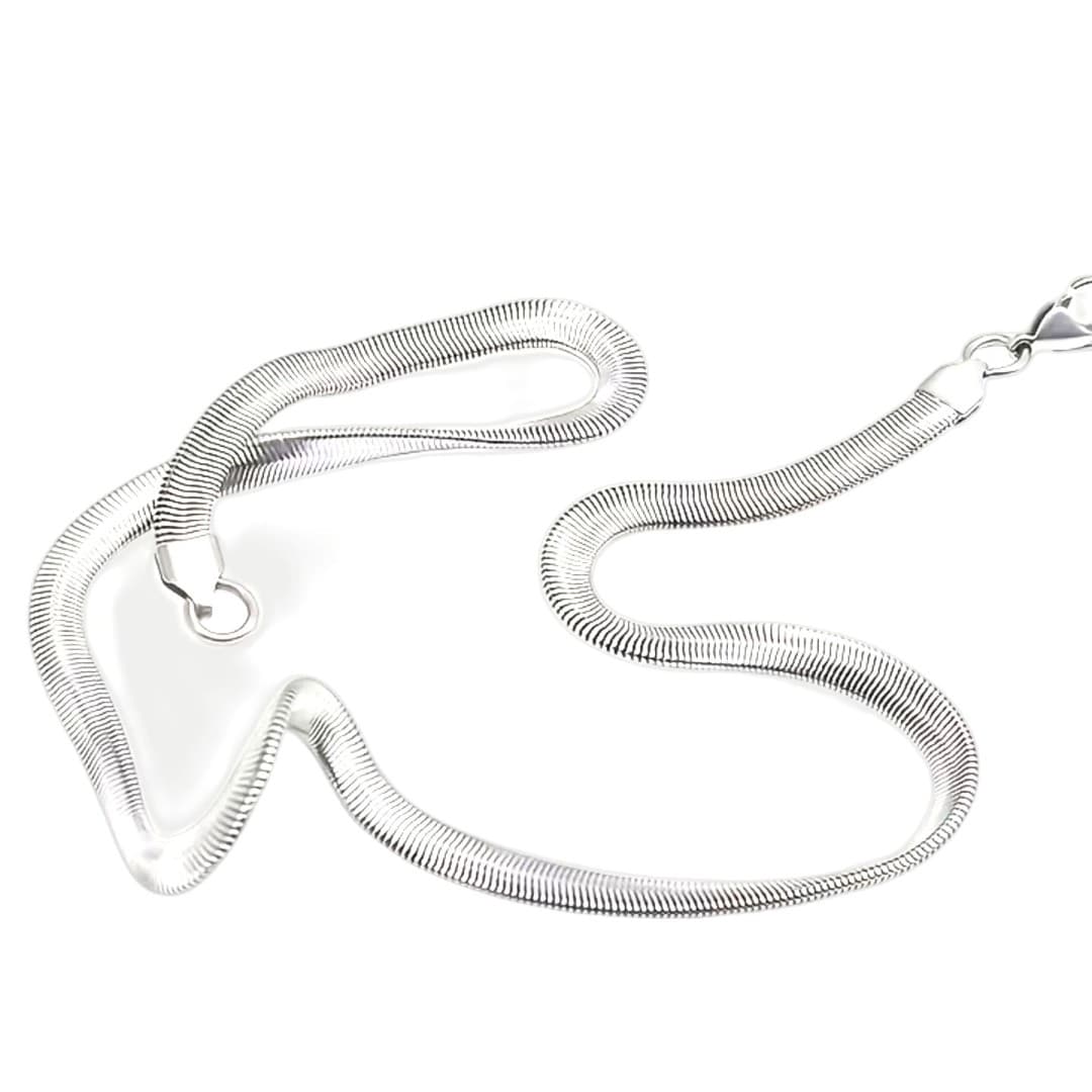Stainless Steel Flat Snake Chain Necklace 24 Inch 6mm Silver Tone Unisex - Thumbnail 2
