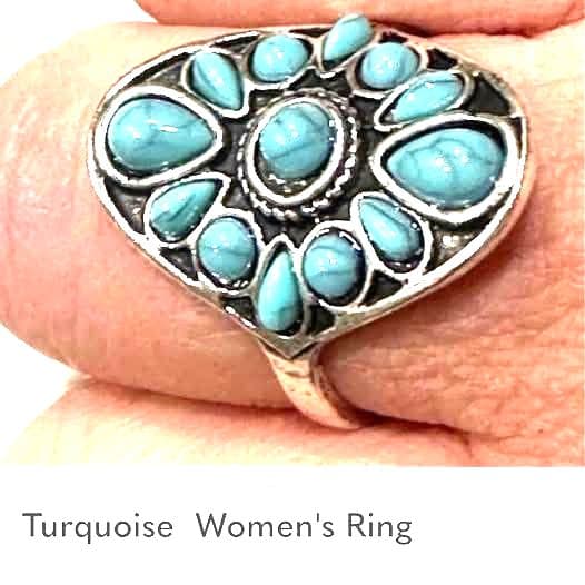 Elegant Silver Color Turquoise Ring size 11 - Thumbnail 4