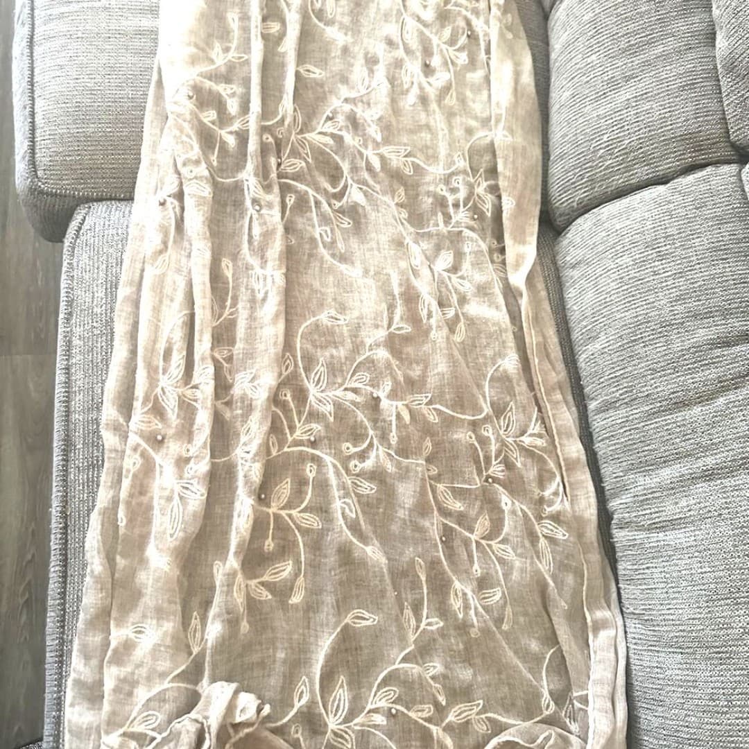 Elegant Embroidered Tan Scarf from Middle East - Image 1