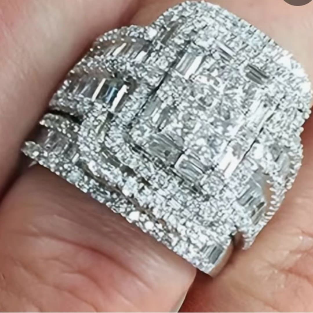 Elegant Ring Silvery Plated double Ring Zirconia Jewelry - Thumbnail 3