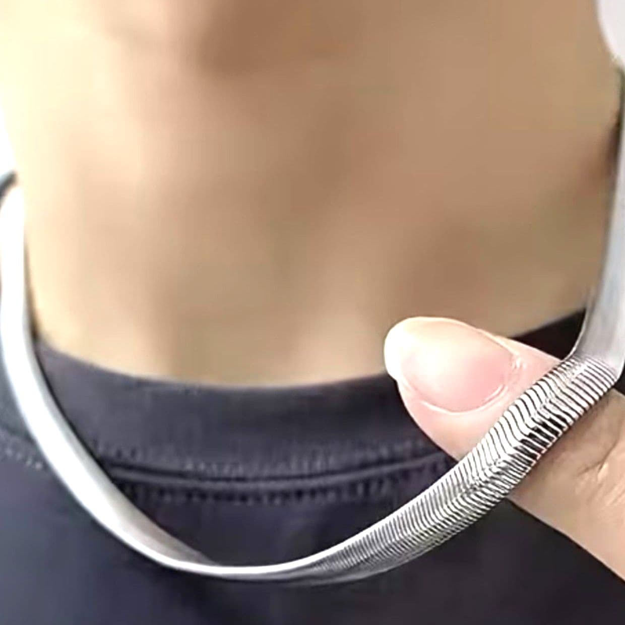 Stainless Steel Flat Snake Chain Necklace 24 Inch 6mm Silver Tone Unisex - Thumbnail 3