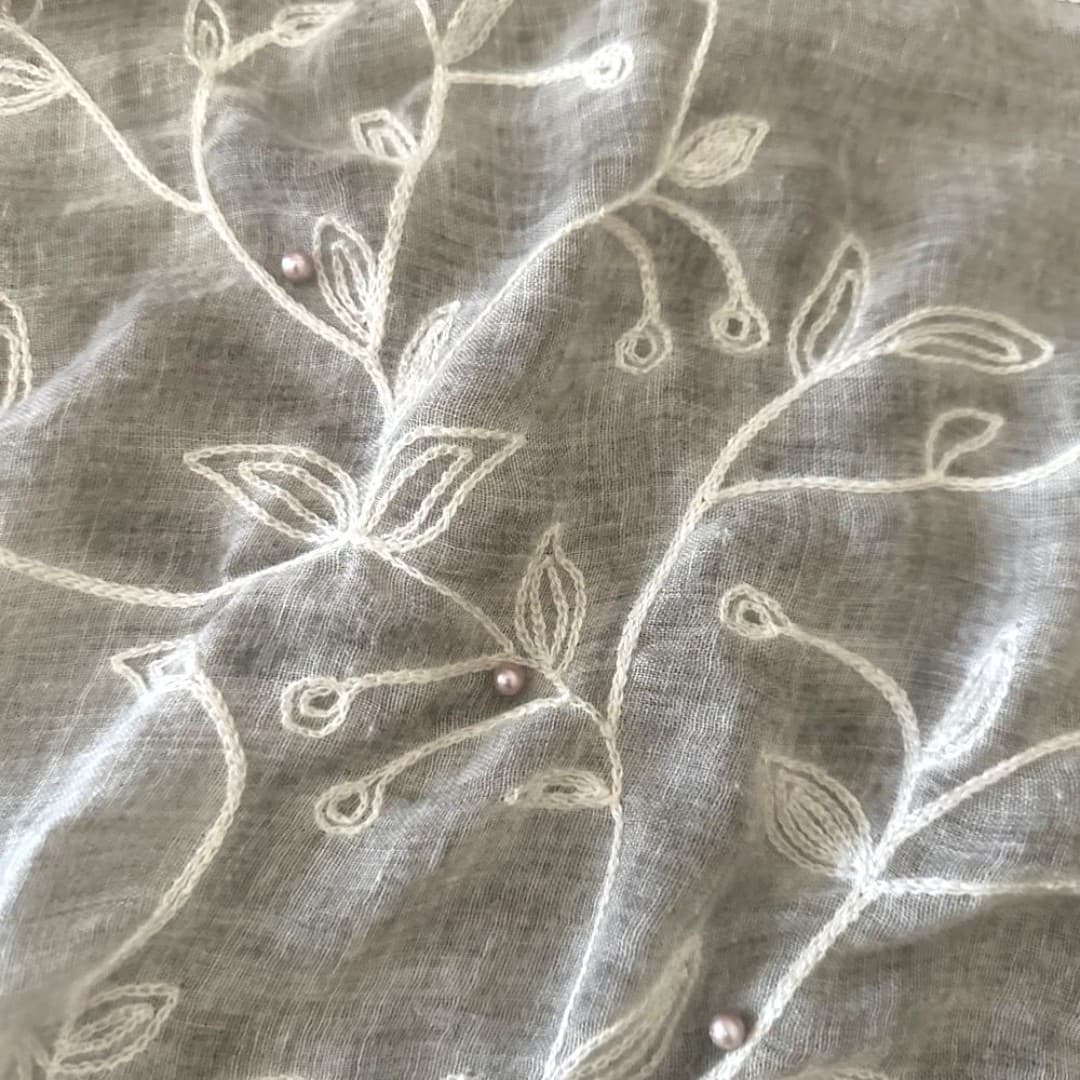 Elegant Embroidered Tan Scarf from Middle East - Thumbnail 4