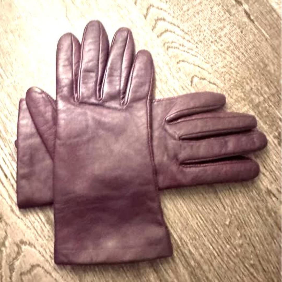 Luxurious Deep Purple Leather Gloves (cashmere inside) - Thumbnail 4