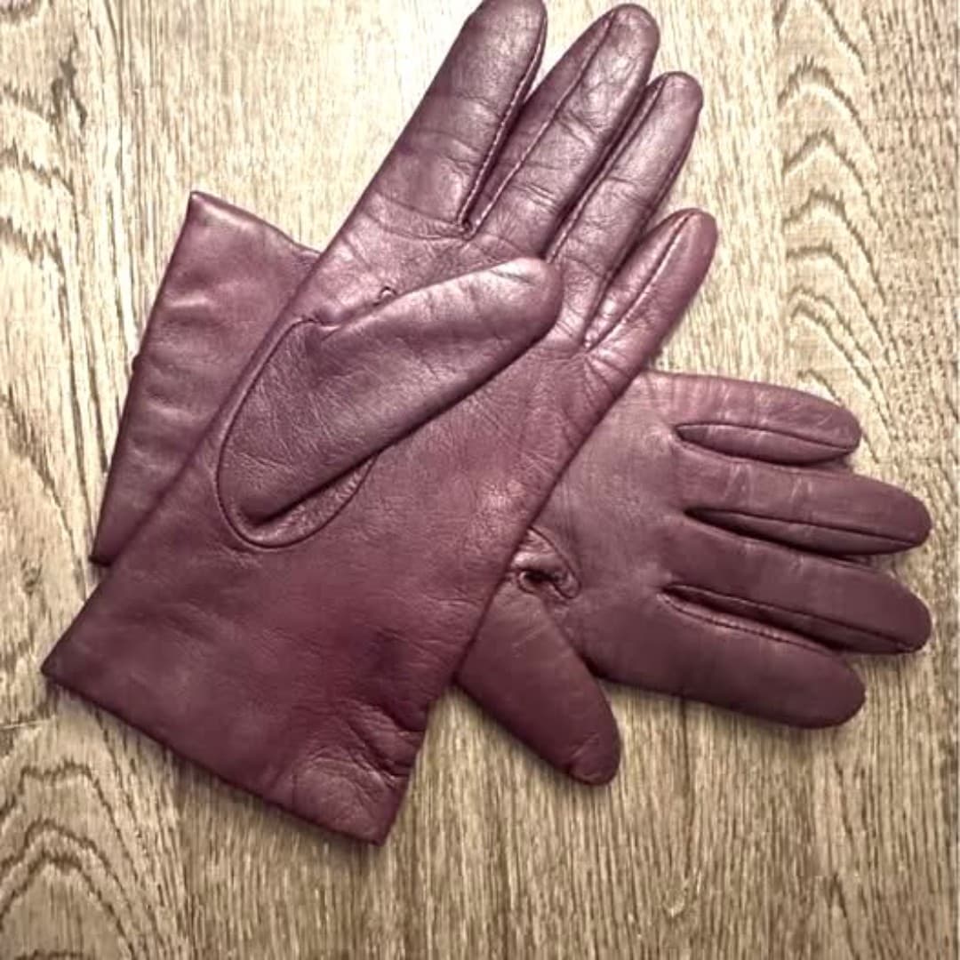 Luxurious Deep Purple Leather Gloves (cashmere inside) - Thumbnail 3