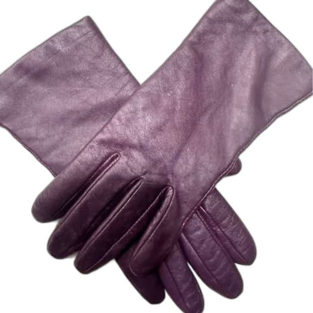 Luxurious Deep Purple Leather Gloves (cashmere inside) - Image 1