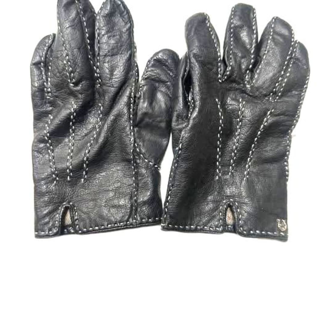 Vintage Etienne Aigner Black Soft Leather Gloves with White Stitching - Thumbnail 3