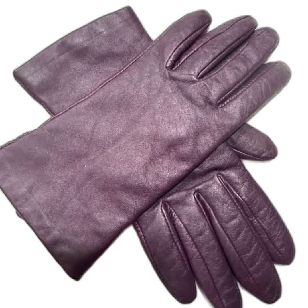 Luxurious Deep Purple Leather Gloves (cashmere inside) - Thumbnail 2