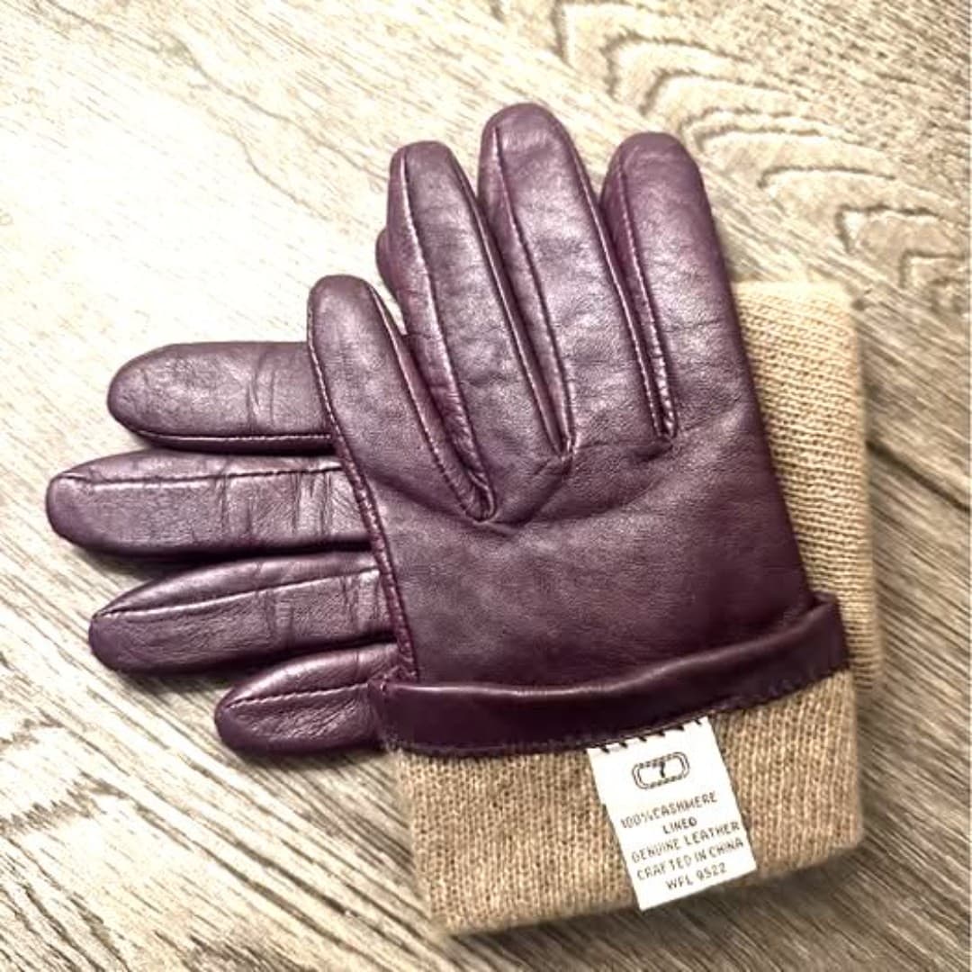 Luxurious Deep Purple Leather Gloves (cashmere inside) - Thumbnail 5