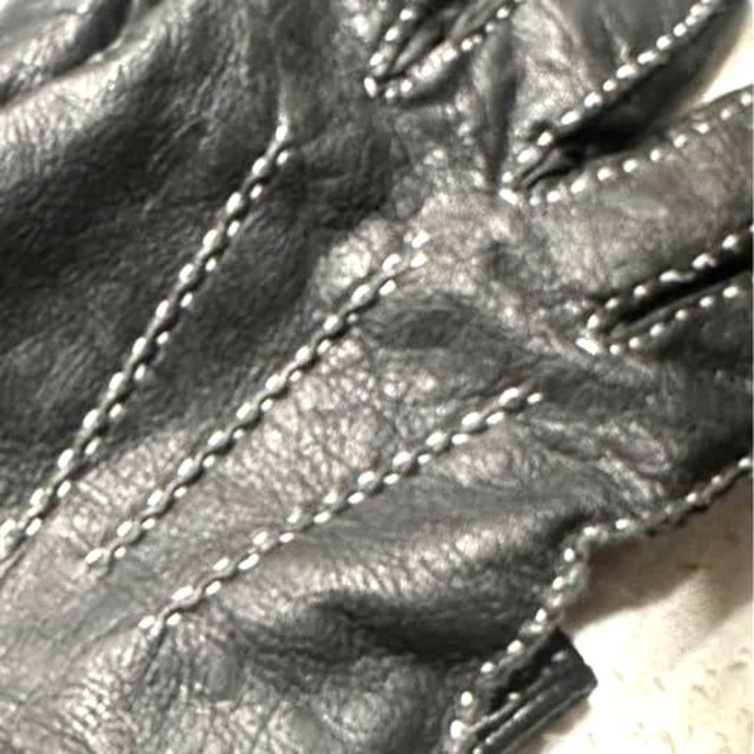Vintage Etienne Aigner Black Soft Leather Gloves with White Stitching - Thumbnail 9