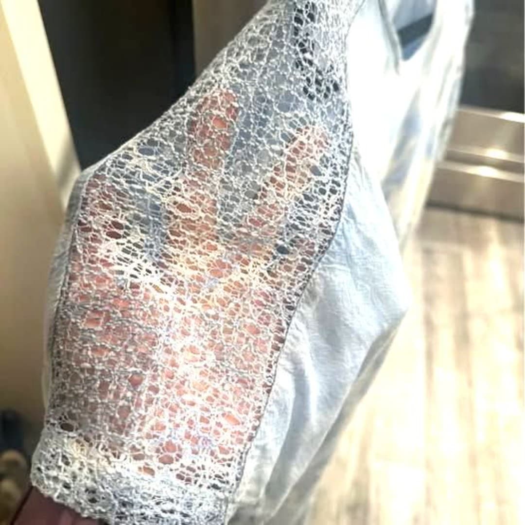 Tie-dye blue blouse with embroidery and lace and sequence - Thumbnail 3