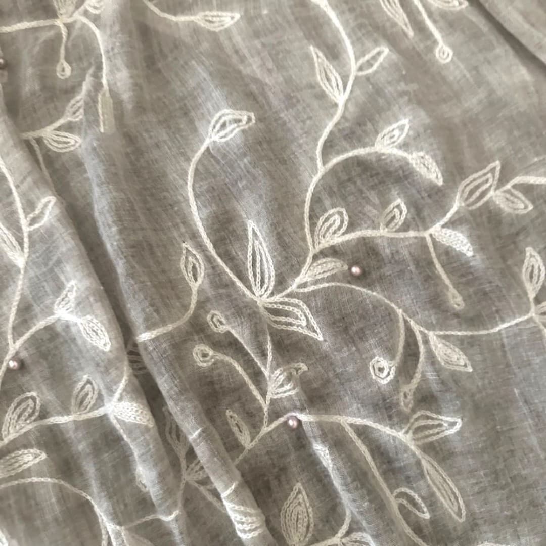 Elegant Embroidered Tan Scarf from Middle East - Thumbnail 2