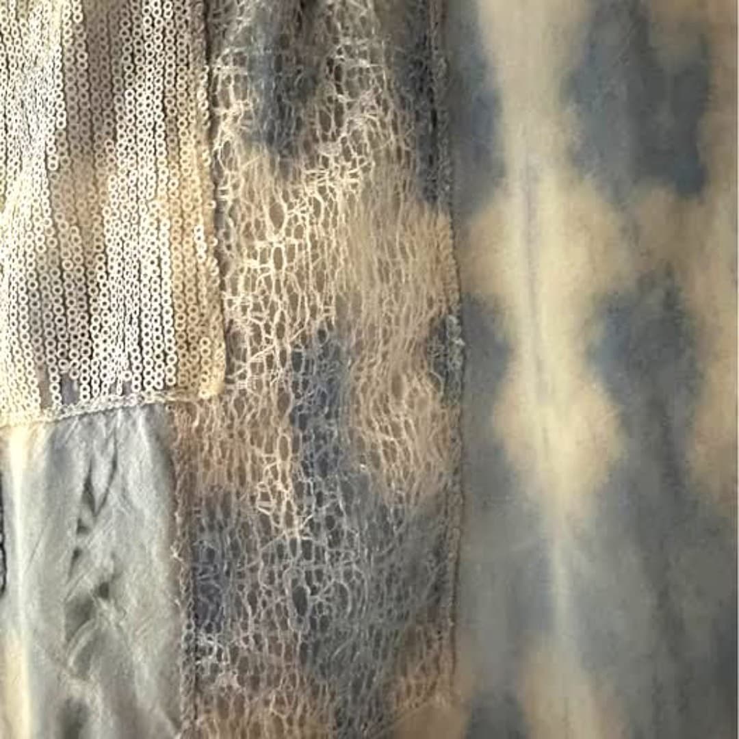 Tie-dye blue blouse with embroidery and lace and sequence - Thumbnail 6