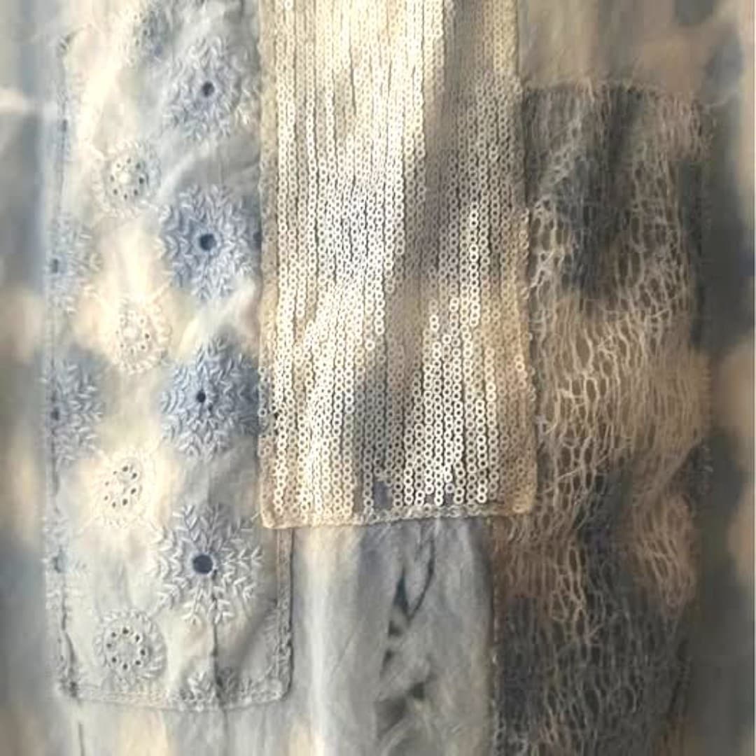 Tie-dye blue blouse with embroidery and lace and sequence - Thumbnail 7