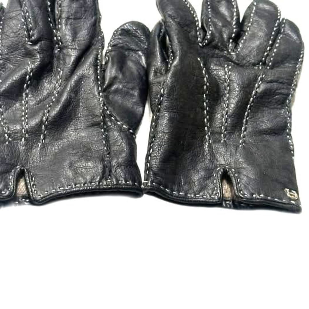 Vintage Etienne Aigner Black Soft Leather Gloves with White Stitching - Thumbnail 4